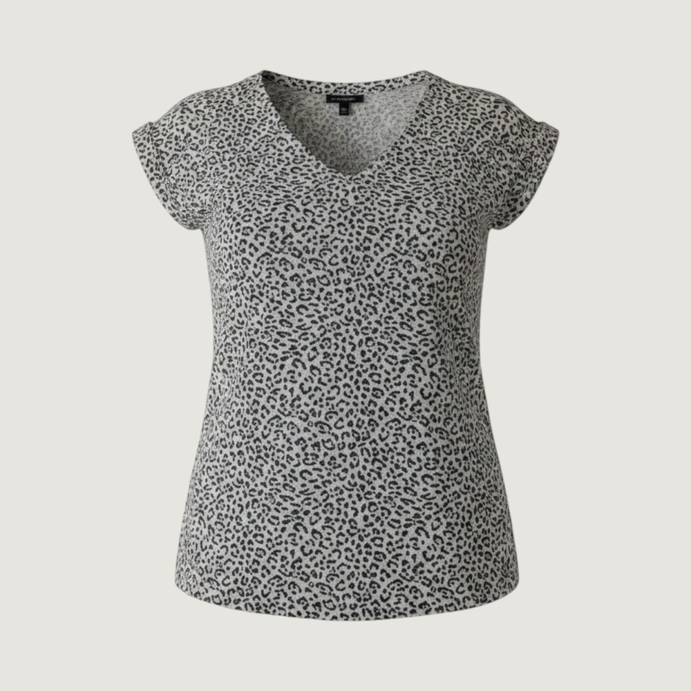 Bobeau Leopard Print Short Sleeve Tee M Gray White Minimalist Chic Y2K Capsule